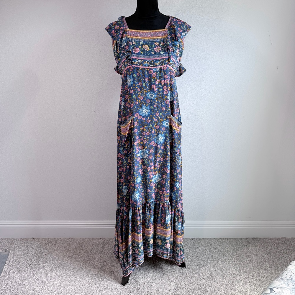 Spell & The Gypsy Collective Floral Maxi Dress XL Boho Open Back Pockets Ruffle
